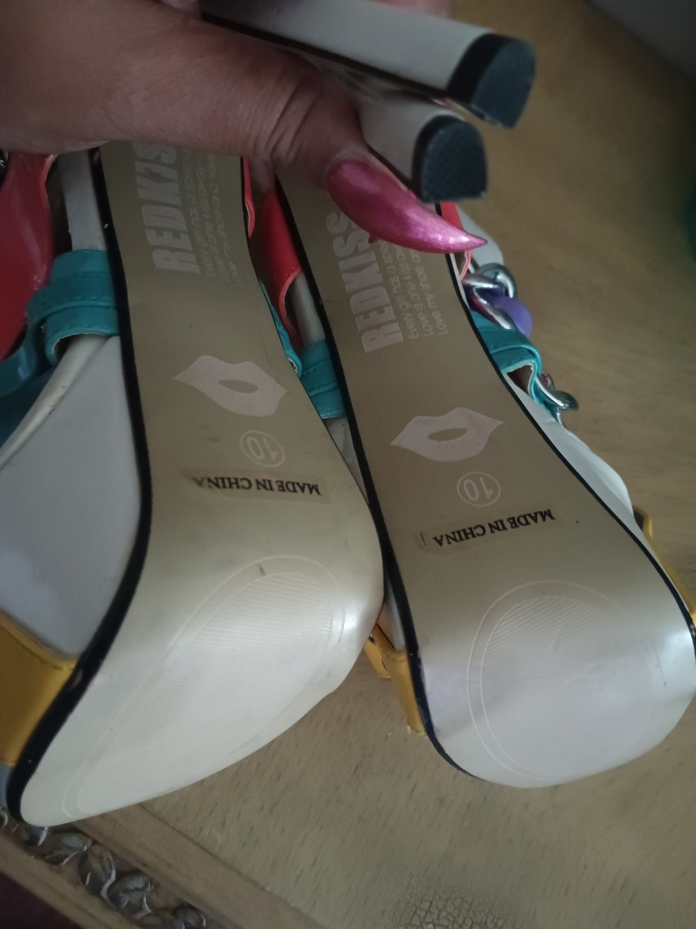 Multicolor Strappy Women's Heels - Teal & White